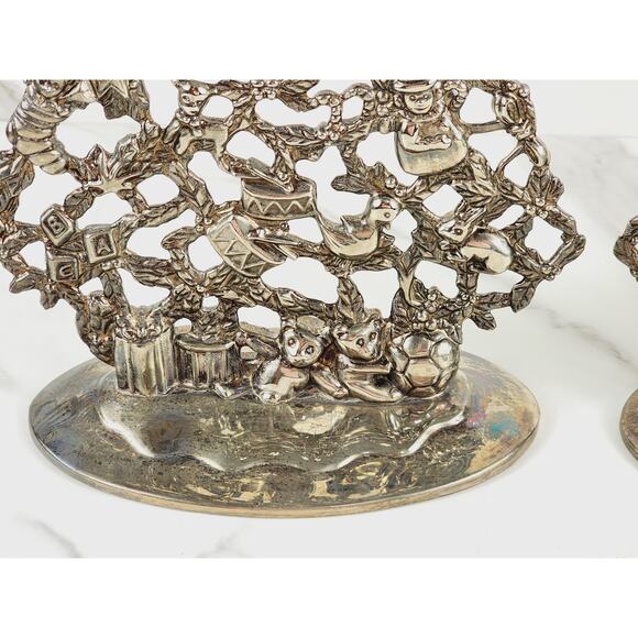 Godinger Christmas Tree Candle Holder 10" Holidays 80's Silver Plated x2 Vintage - Picture 4 of 16